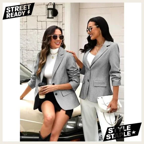 Slim Fit Herringbone Tweed Blazer with Flap Pockets for Business Casual - Picture 5 of 7